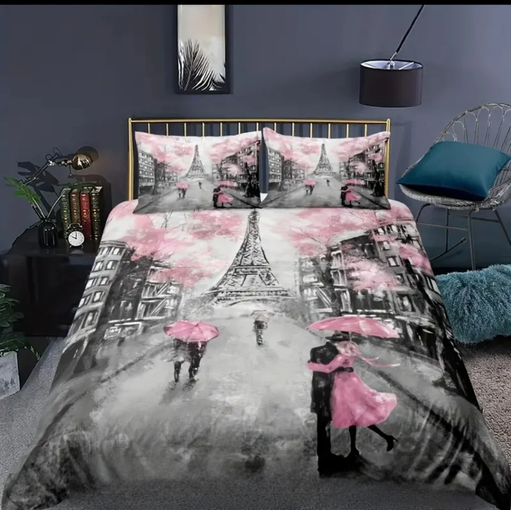 Paris Eiffel Tower Themed Duvet Cover King (Nwt)